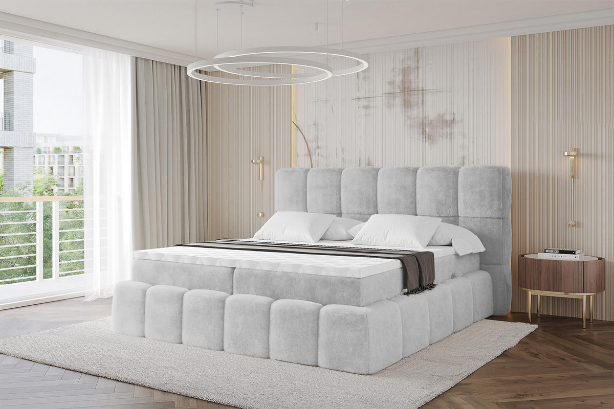 BOXBETT - AURI-H3 - 180x200 Hellgrau Lapitt - Greige, Holzwerkstoff (180/200cm) - ALTDECOR