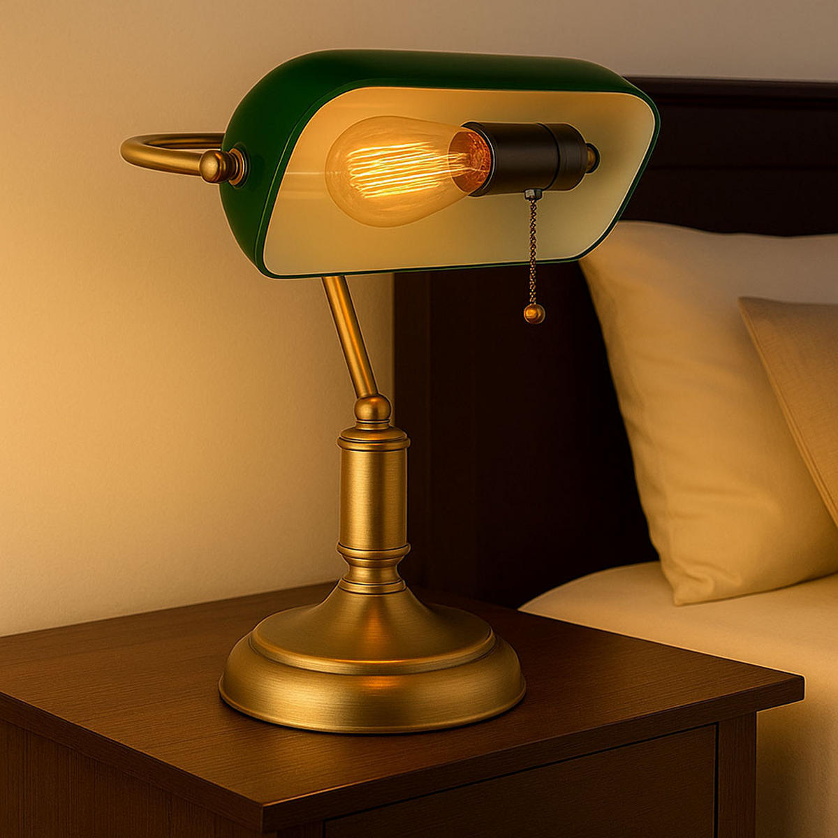 TISCHLEUCHTE Antique Messing Grün - Messingfarben, Glas (26.5/18/36cm) - Globo Lighting