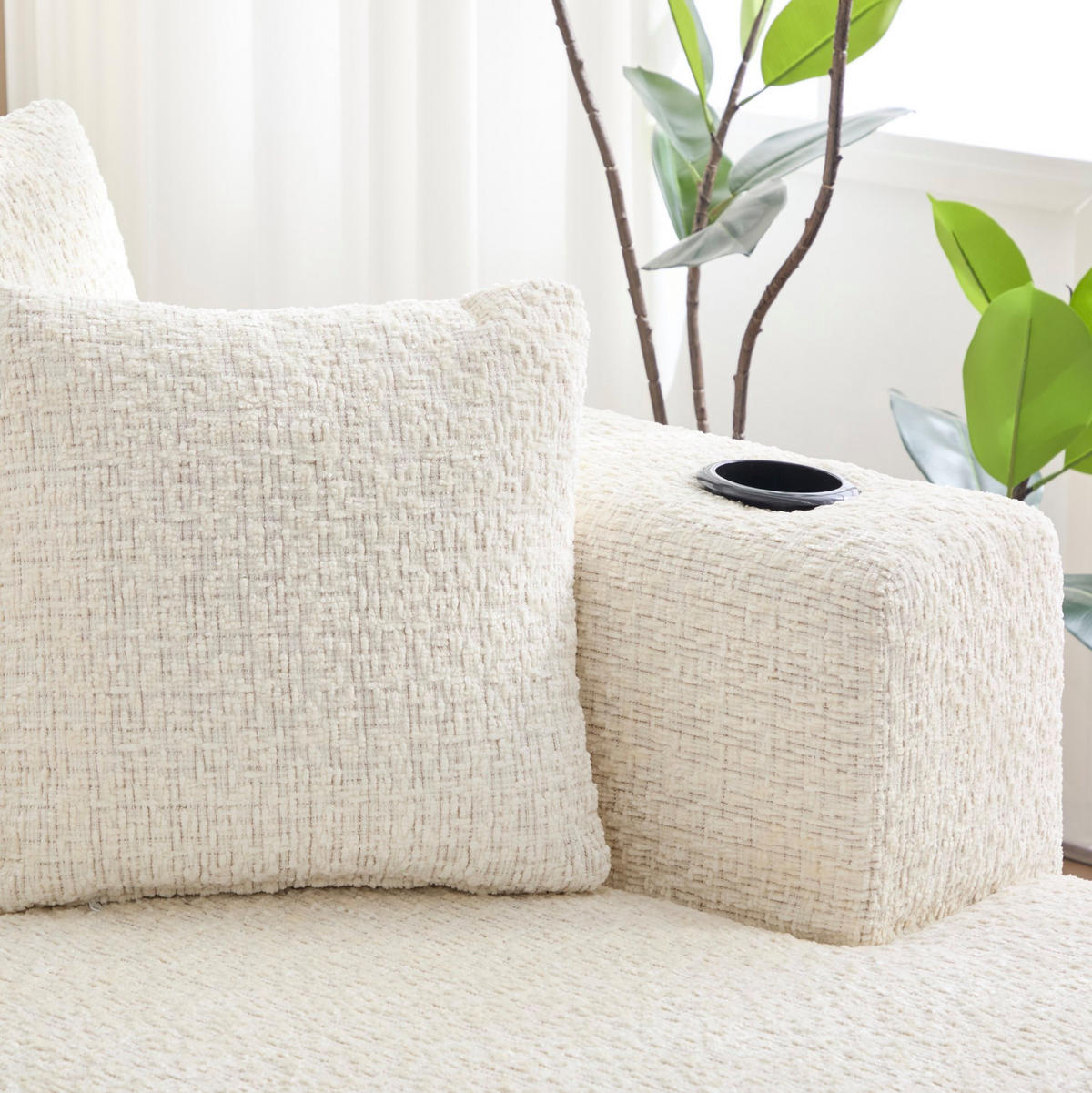 ECKSOFA 261/165/80,5 cm ohne Montage mit Getränkehaltern, Seitentaschen und modularem Chenille-Bezug, Beige - Beige, Textil (261/165cm) - Redom