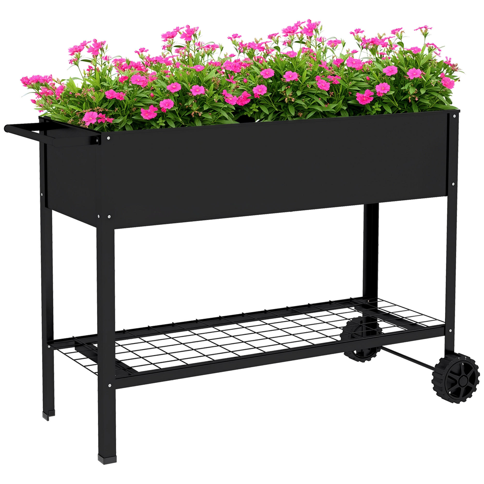 HOCHBEET DE-16033 mit Etagere und Rollen Schwarz - Schwarz, Metall (109/80/44cm) - ComfortXL