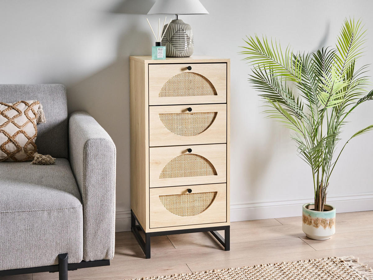 KOMMODE mit 4 Schubladen Hellbraun Botwood - Hellbraun, Holzwerkstoff (40/90/40cm) - Beliani