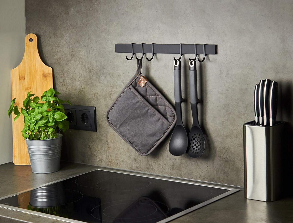 HAKENLEISTE KÜCHE SELBSTKLEBEND Matt Schwarz ohne Bohren - Schwarz, Metall (40/3/1cm) - Designfabrik Hamburg