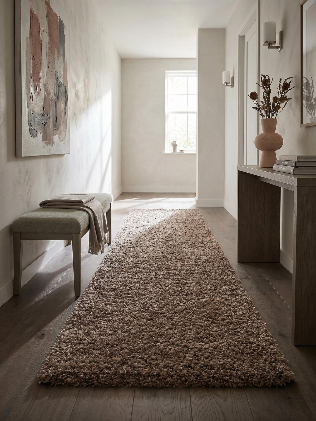 TEPPICH Hochflor Unifarben Polypropylen Wohnzimmer Shaggy Mokka Läufer 60x110 - Braun, Textil (60/110cm) - KADIMA DESIGN