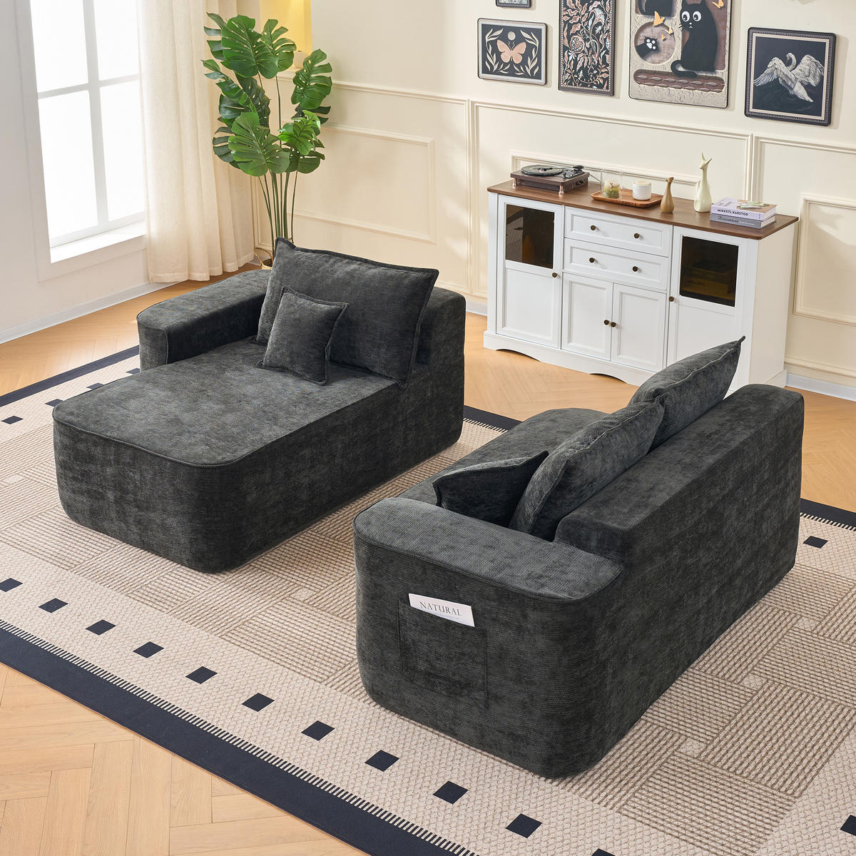 ECKSOFA 262/144/65 cm schwarz aus Chenille mit Chaiselongue und modularem Design - Schwarz, Textil (144/262cm) - OKWISH