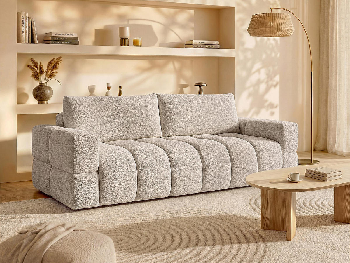 SCHLAFSOFA - 3 Personen-Sitzer - Stoff - Beige - - Beige, Textil (252/107/107cm) - Vente-Unique
