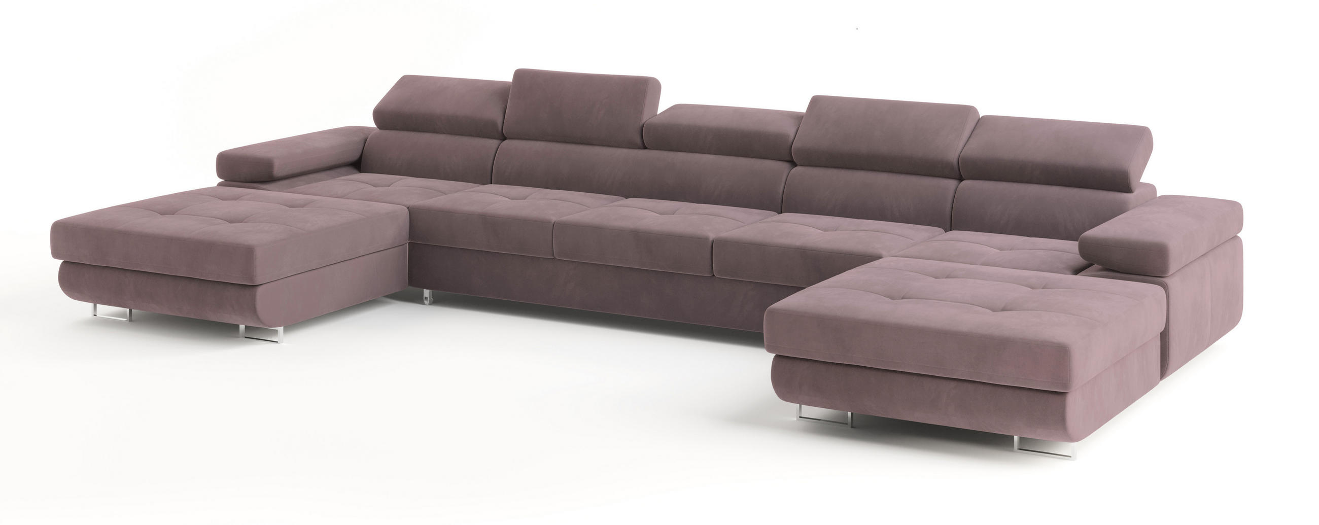 WOHNLANDSCHAFT OMBRA Lila Velours-Stoff mit Schlaffunktion - Lila, Holz (425/90/202cm) - MASSENO