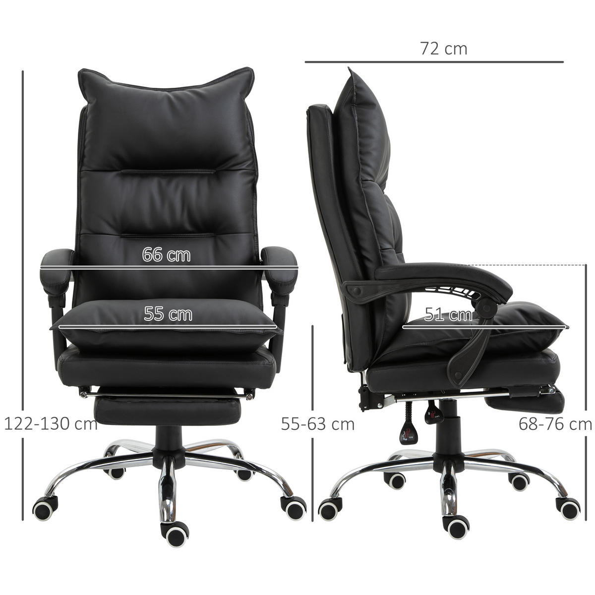 BÜROSTUHL, Kunstleder, Schwarz - Schwarz, Kunststoff (72/130/66cm) - Vinsetto