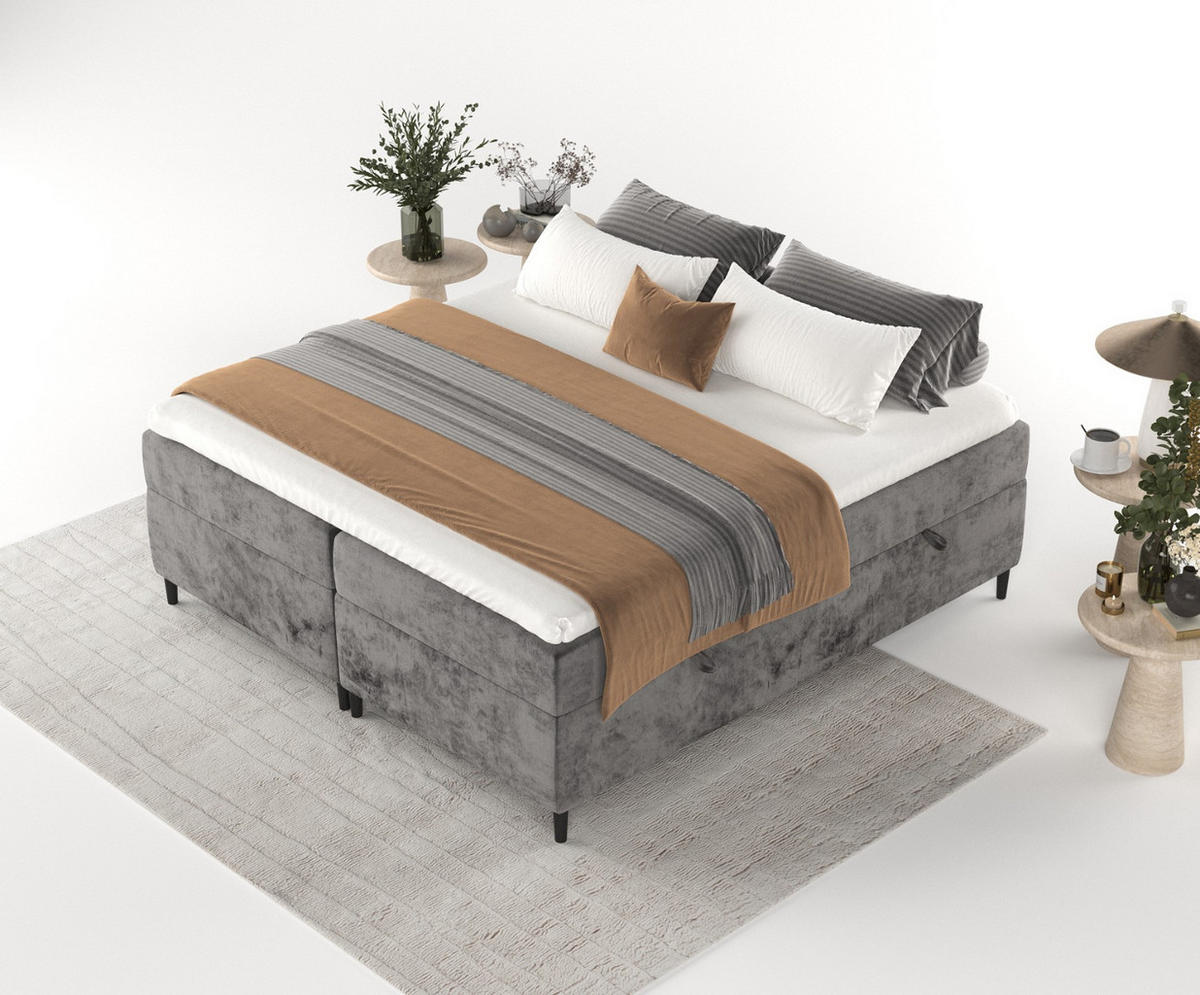 BOXBETT Theo 160/200 cm Stahl im Lotta Stoff - Schwarz/Graphitfarben, Holz/Holzwerkstoff (160/200cm) - AltaBeds