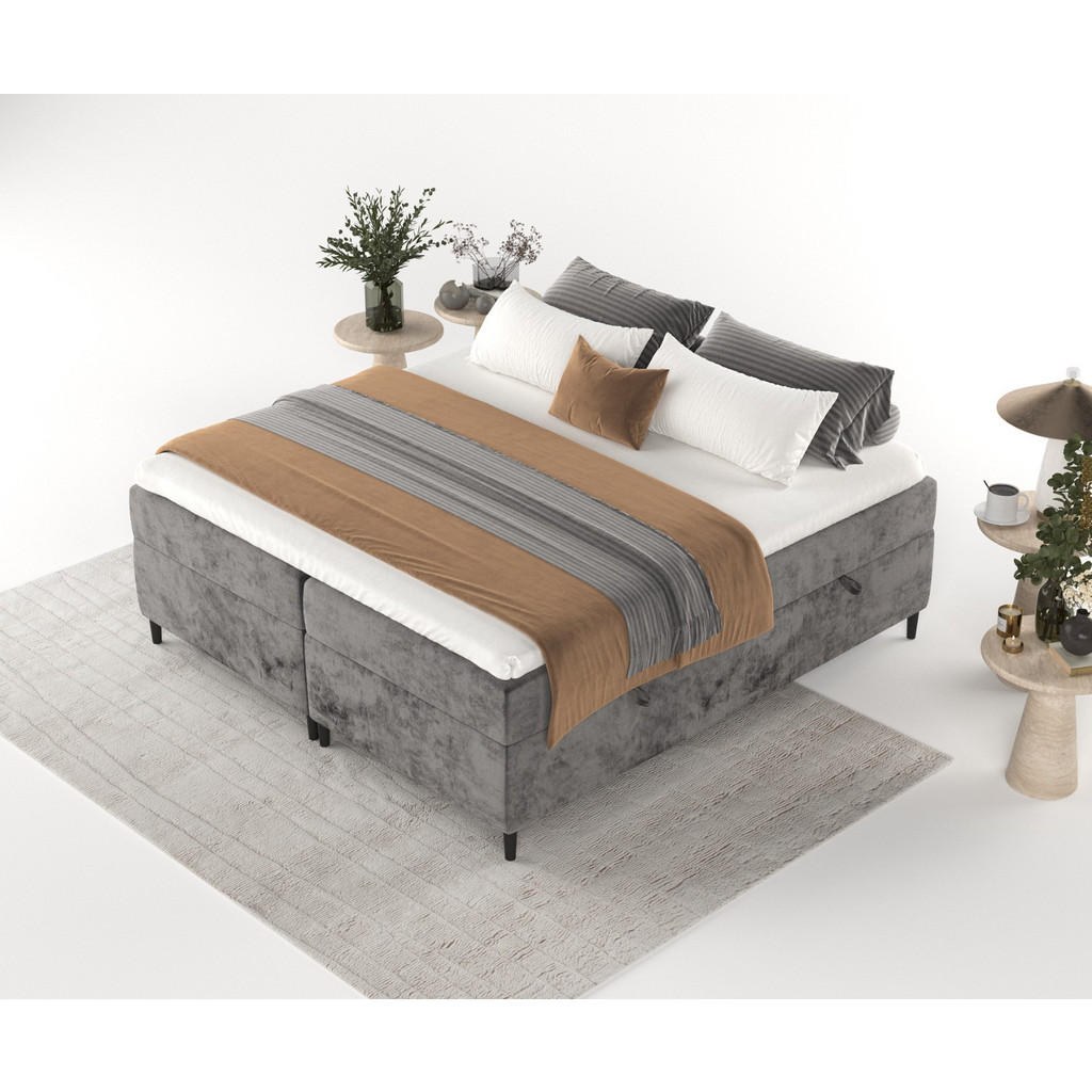 Thumbnail - AltaBeds Boxbett, Graphit, Textil, Buche, Kiefer, H3, Höhe ca. 19 cm, 160x200 cm, Oeko-Tex® Standard 100, Handmade in Eu...