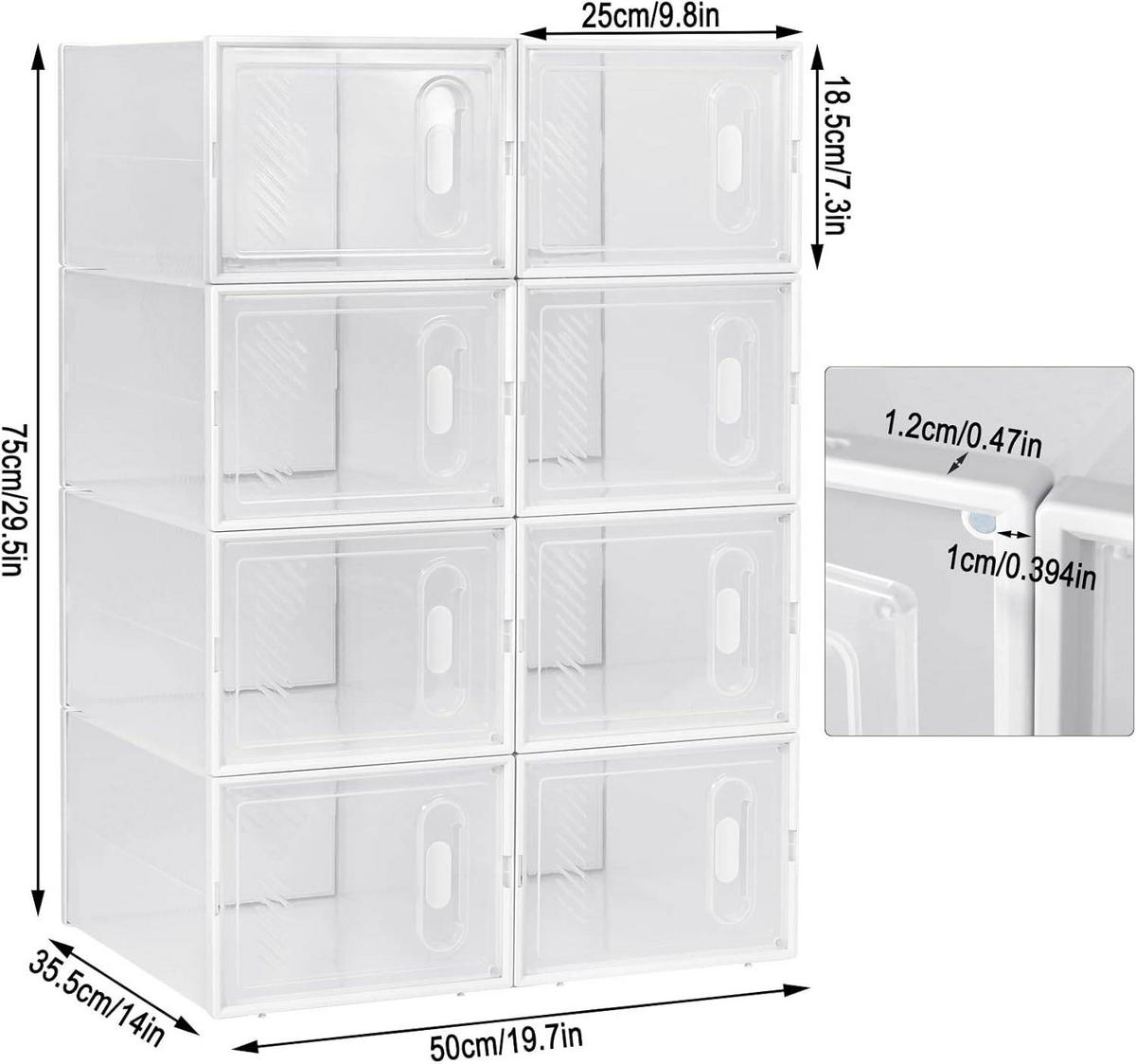 SCHUHBOX 8 St.er Set , Kunststoff - Transparent/Weiß, Kunststoff (50/75/35.5cm) - Woltu