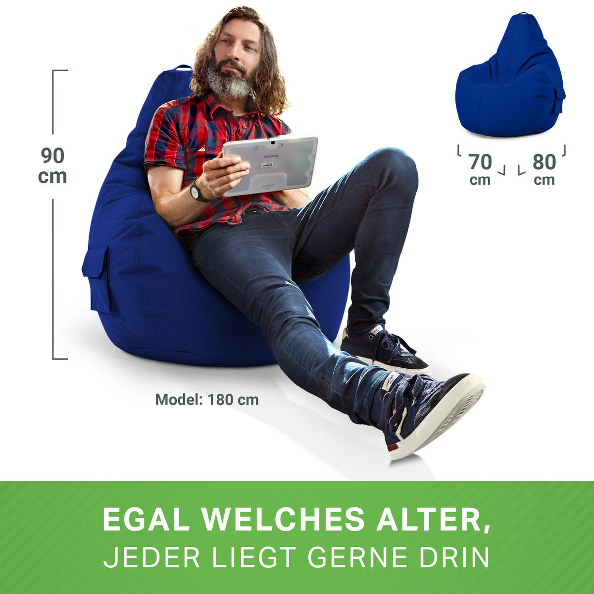 SITZSACK Lounge Chair "Cozy" 80x70x90cm - Blau, Textil (70/90/80cm) - Green Bean