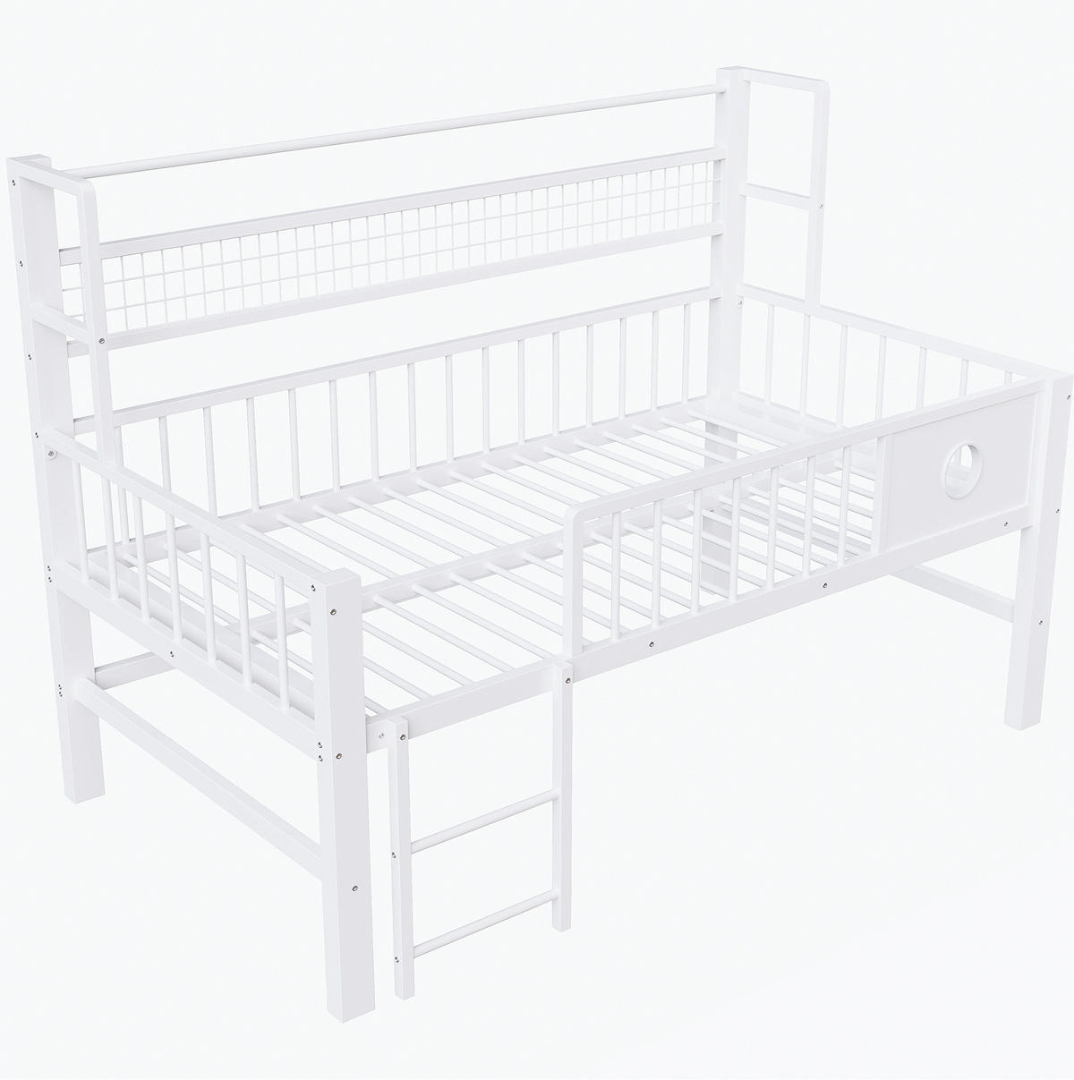 KINDERBETT 90/200 cm weiß aus Metall mit Stauraum - Weiß, Holzwerkstoff (90/200cm) - OKWISH