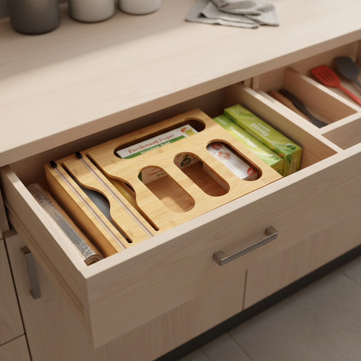 FOLIENSPENDER - Hellbraun, Holz/Kunststoff (33.5/43.5/7.5cm) - Relaxdays