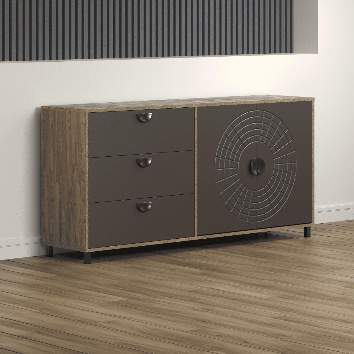 SIDEBOARD mit 2 türen und 3 schubladen - fusion 176/42/86 cm - Eschefarben, Holzwerkstoff (42/86/9cm) - Calicosy