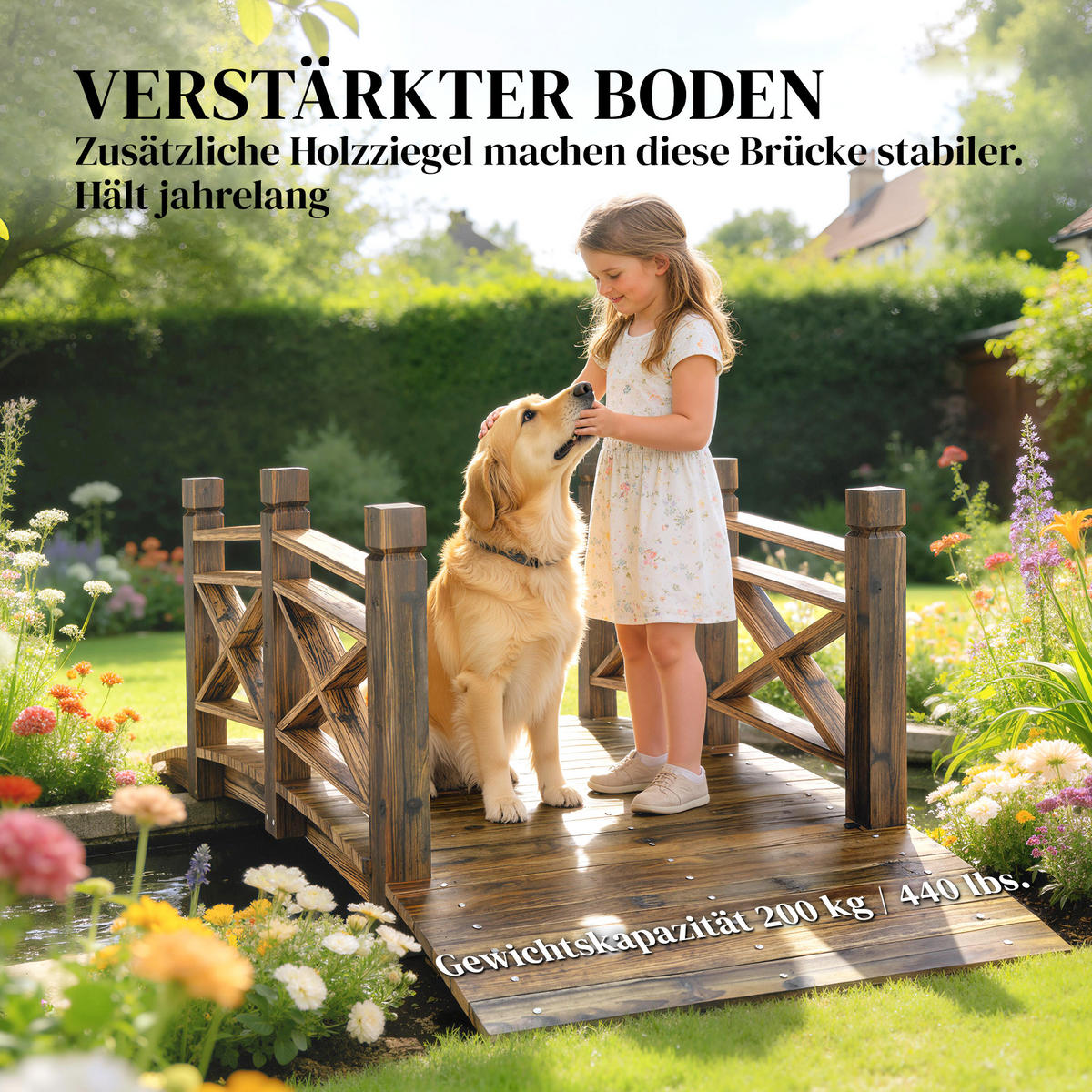 GARTENBRÜCKE Tannenholz Verkohlt - Braun, Holz (174/78/57.5cm) - Outsunny