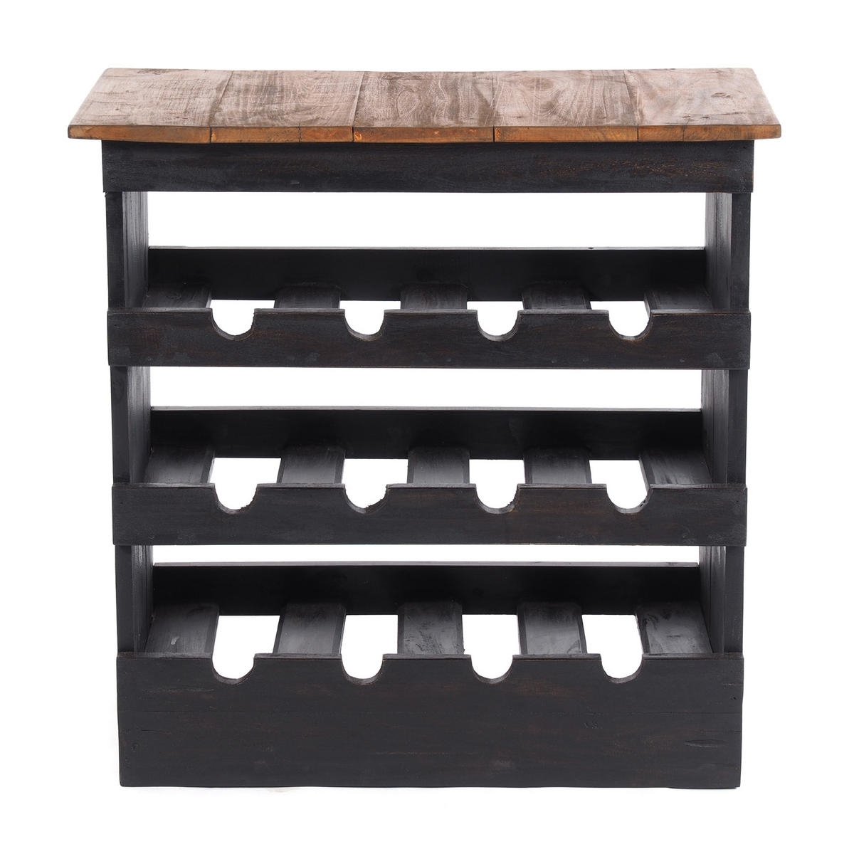 FLASCHENREGAL RUSTIQUE Recyclingholz massiv, für 12 Flaschen, mit Ablagefläche 04 schwarz-natur - Graubraun, Holz (70/70/38cm) - DESIGN DELIGHTS