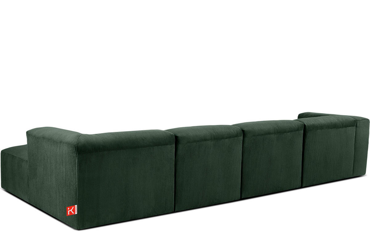 ECKMODULSOFA-RECHTS BUFFO 6-Sitzer mit extrem weicher Sitzfläche, Kordstoff, dunkelgrün - Dunkelgrün, Textil (377/180cm) - KONSIMO®