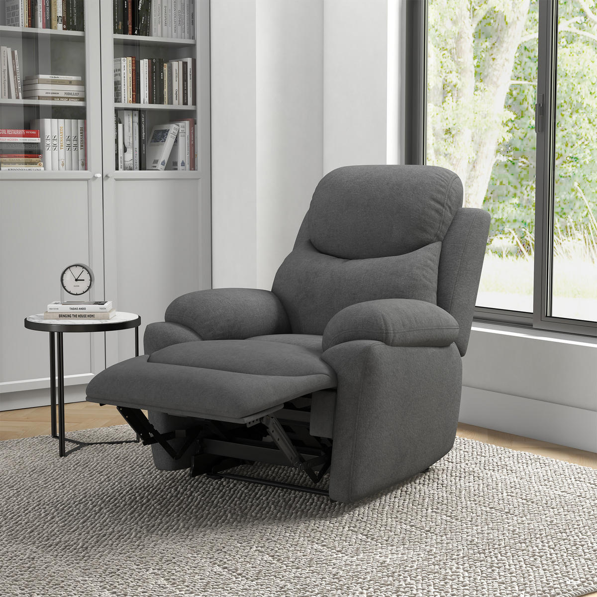 RELAXSESSEL, Fernsehsessel mit Liegefunktion, Liegesessel mit Leinenoptik, Grau - Schwarz/Grau, Textil/Metall (88/102/93cm) - HOMCOM