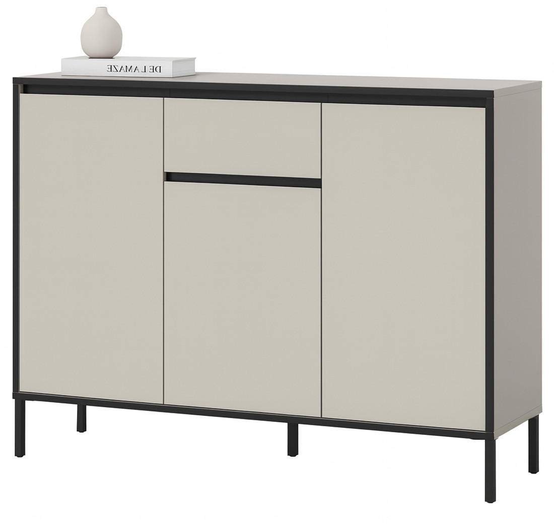 SIDEBOARD Kaschmir / Sand mit Schwarz, hohe Kommode 3-türig 136 x 101 cm, mit viel Stauraum - Sandfarben/Kaschmir, Holzwerkstoff/Metall (136/101/38cm) - Inn.Furn