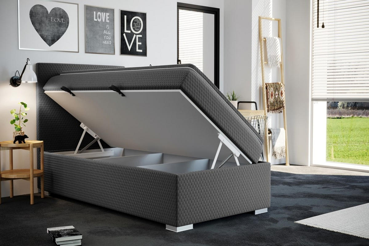 BOXBETT Mit Bettkasten Matratze Topper ICON Grau 70x200 cm Links - Grau, Holz (70/200cm) - Kaiser Möbel