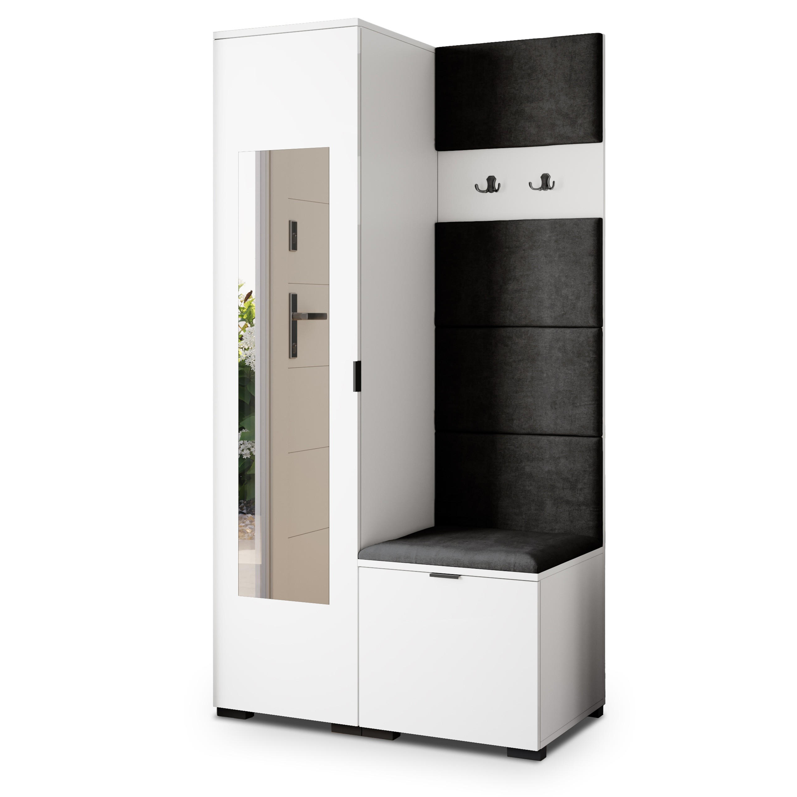 Masseno Garderobenschrank Weiß, Schwarz 95x181x51 cm