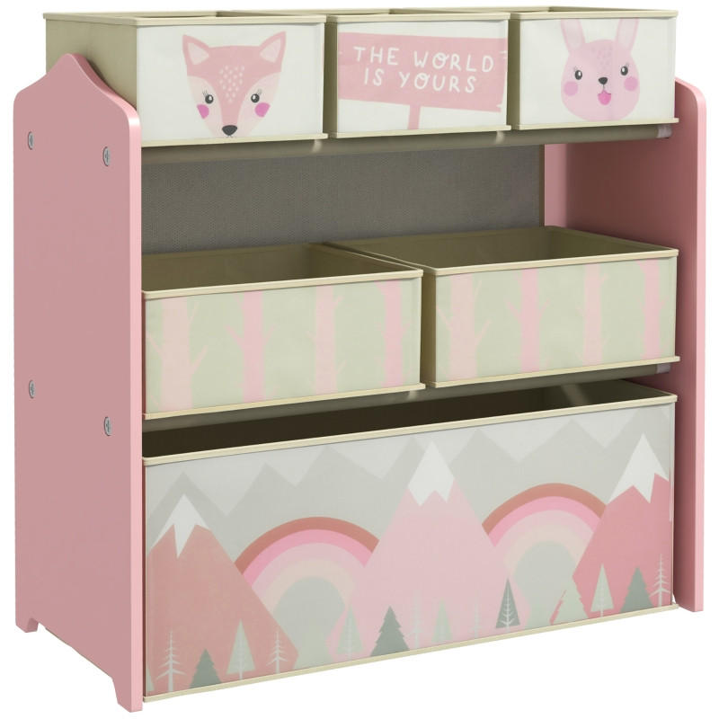KINDERREGAL DE-09565 6 Stoffboxen mit niedlichem Motiv Rosa - Pink, Holzwerkstoff (63/66/30cm) - ComfortXL