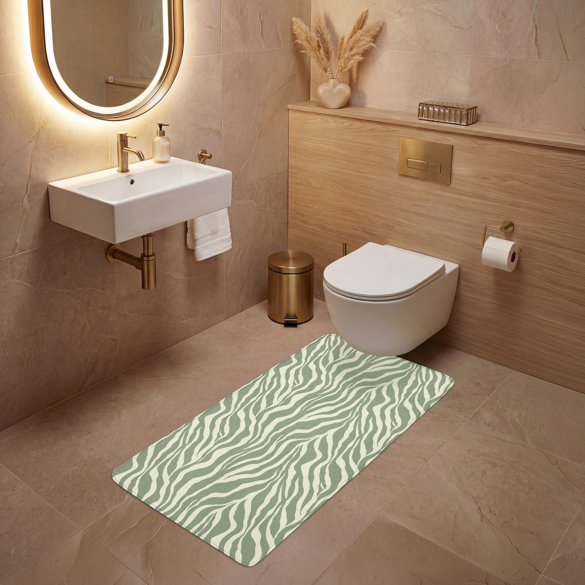 WC PŘEDLOŽKA Zebra - Motiv - zelená 60x120 cm - šalvějově zelená, textil/plast (60/1cm) - OnlyWow