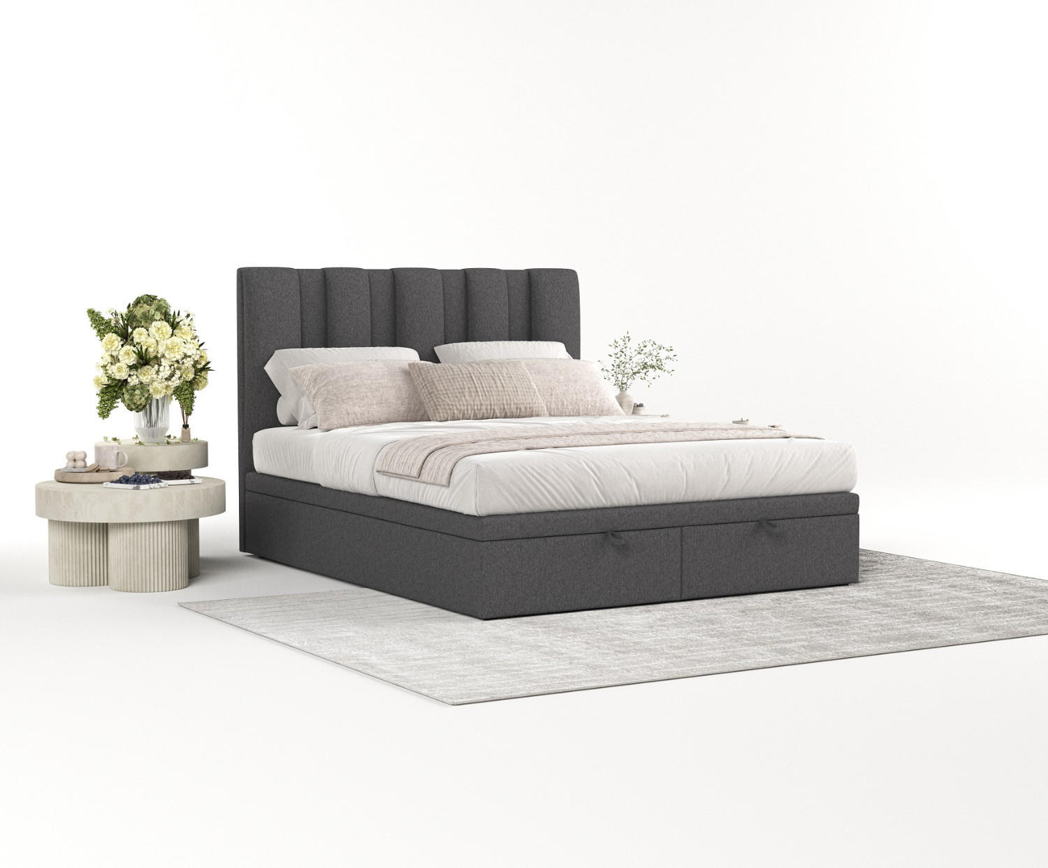 POLSTERBETT Orta mit Stauraum 120/200 cm Anthrazit im Megan Stoff - Anthrazit/Schwarz, Holz/Holzwerkstoff (120/200cm) - AltaBeds
