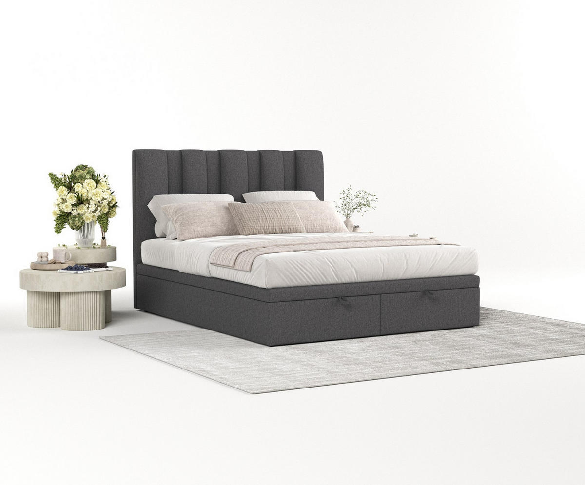 POLSTERBETT Orta mit Stauraum 120/200 cm Anthrazit im Megan Stoff - Anthrazit/Schwarz, Holz/Holzwerkstoff (120/200cm) - AltaBeds
