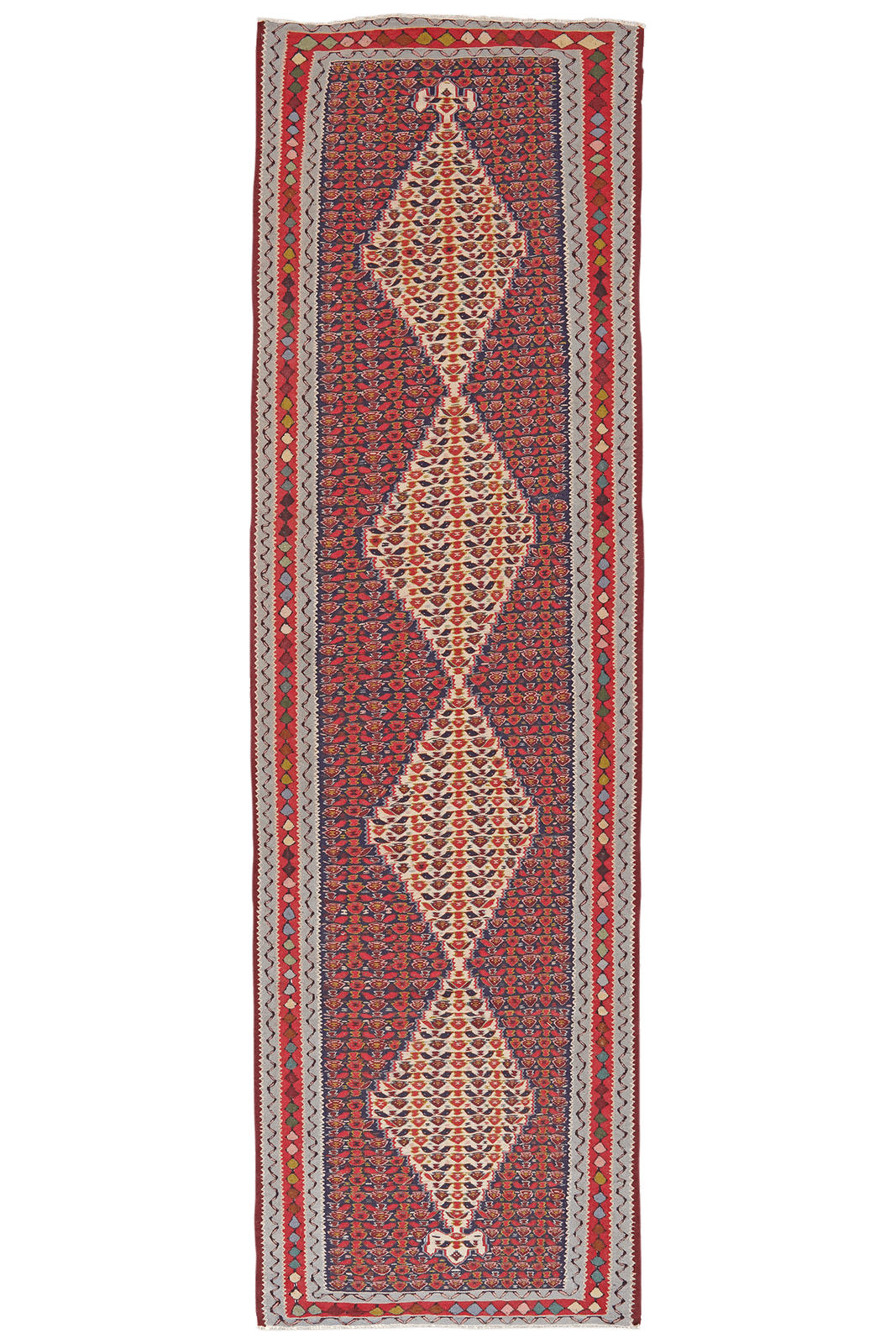 KELIM-LÄUFER handgewebt Senneh Blau 312/89 cm Schurwolle - Blau, Textil (89/312cm) - Looma