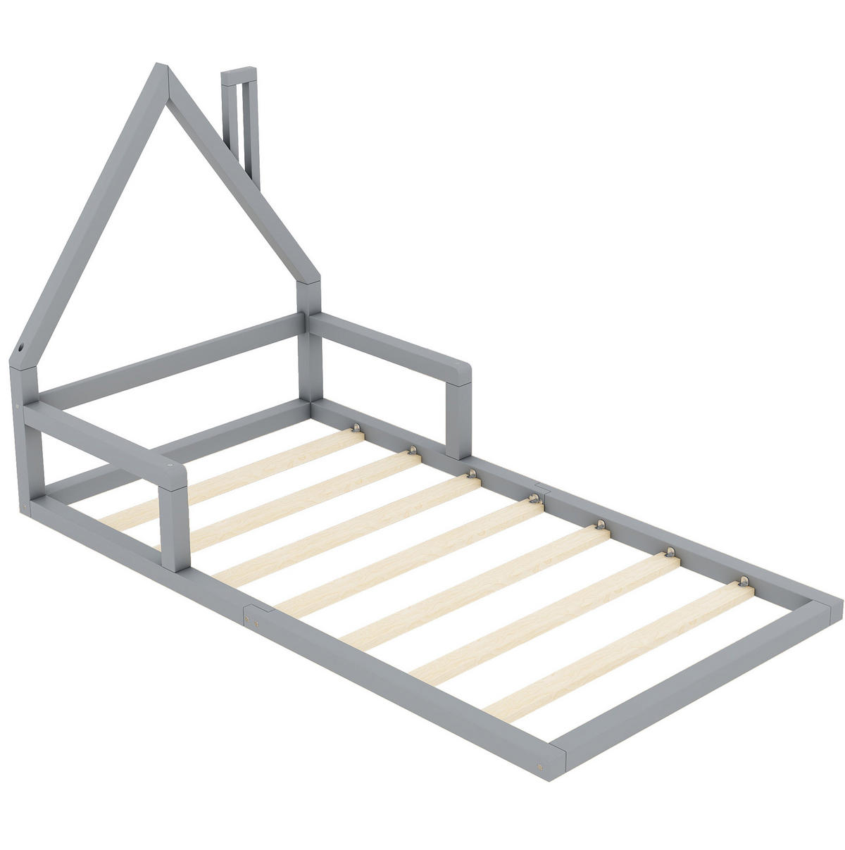 KINDERBETT Kindereinzelbetten 90/200 cm in Hausform aus Kiefer und MDF, pflegeleicht und stabil, Grau - Grau, Holzwerkstoff (90/200cm) - Redom