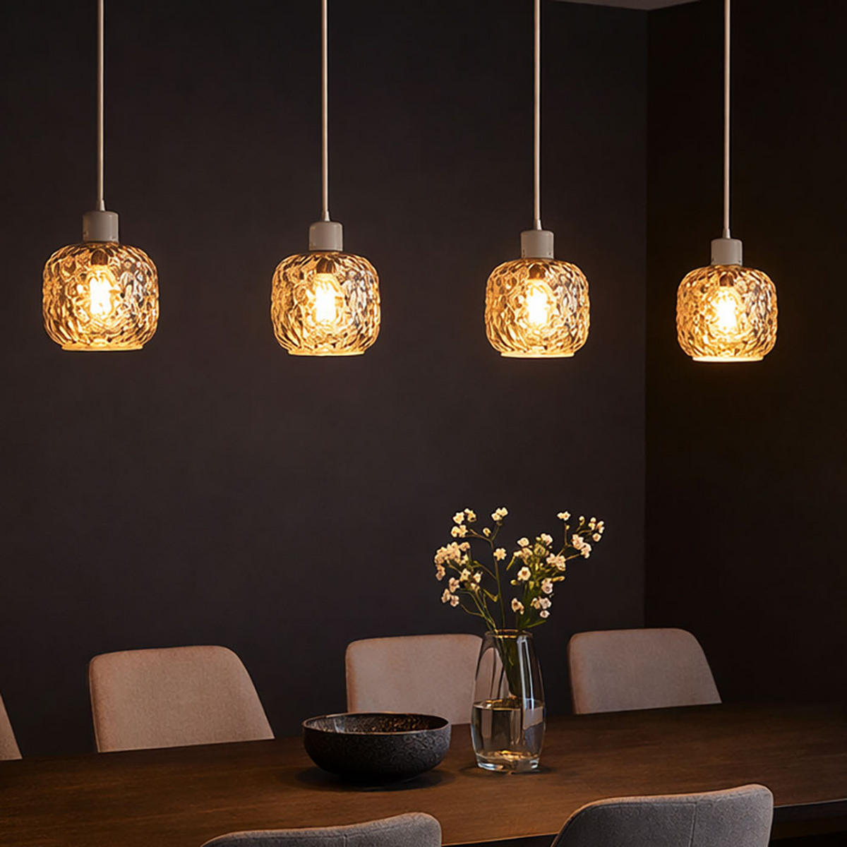 LED HÄNGELEUCHTE Rauchglas, 4-flammig - Beige, Glas (89/14/120cm) - Globo Lighting