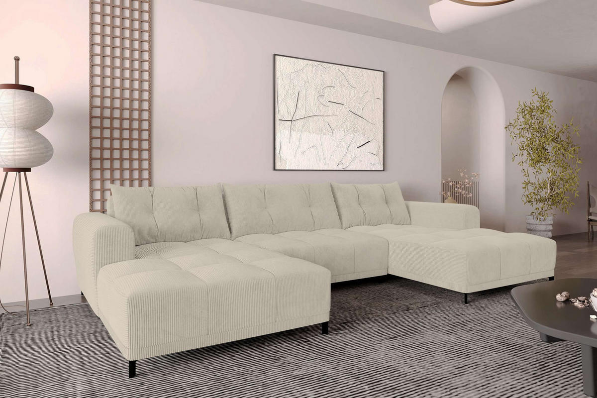 WOHNLANDSCHAFT Massimo Cordstoff Graphitfarben inkl. Schlaffunktion - Graphitfarben/Schwarz, Textil/Metall (356/94/181cm) - 99rooms