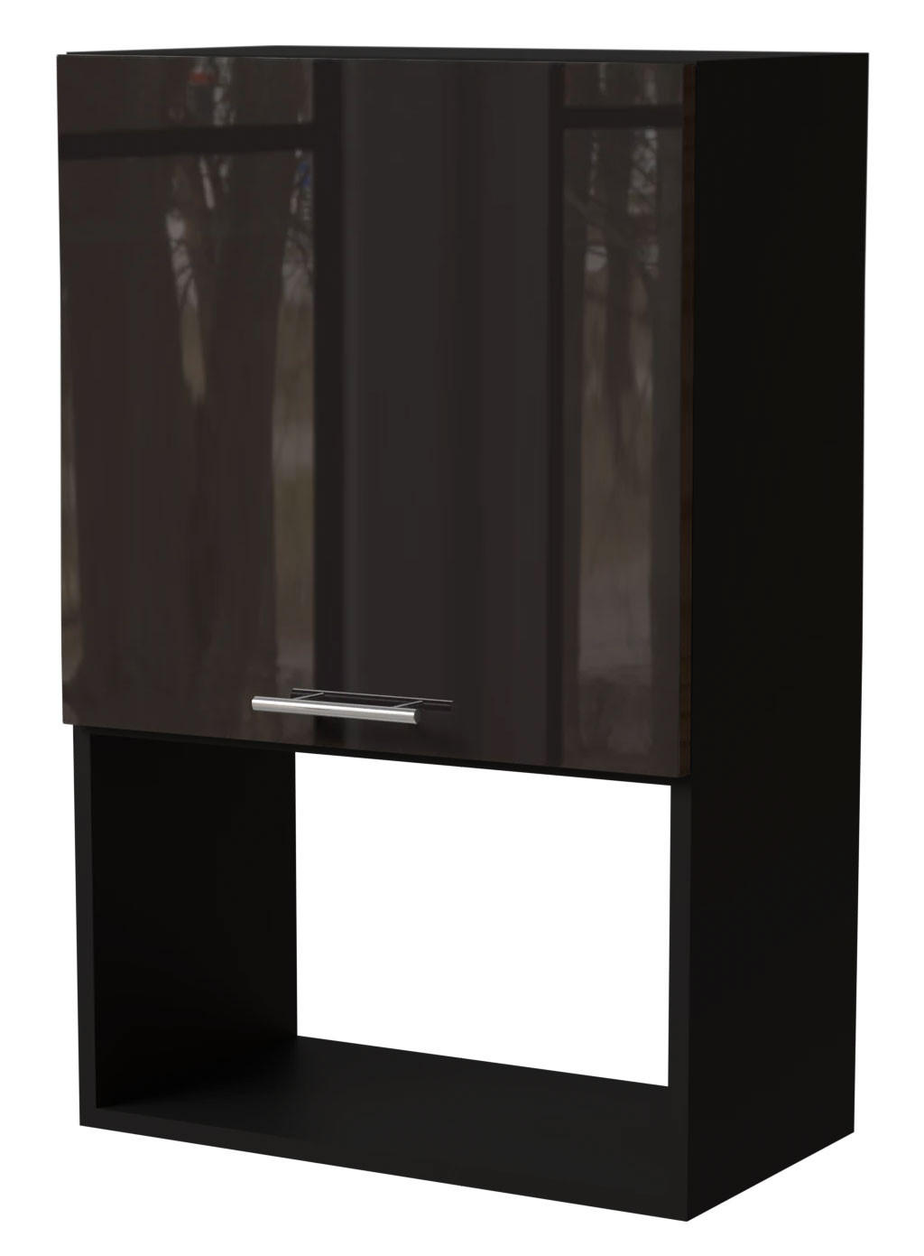 Feldmann-Wohnen Mikrowellenumbauschrank Schwarz Hochglanz, Schwarz 60x96x32.5 cm