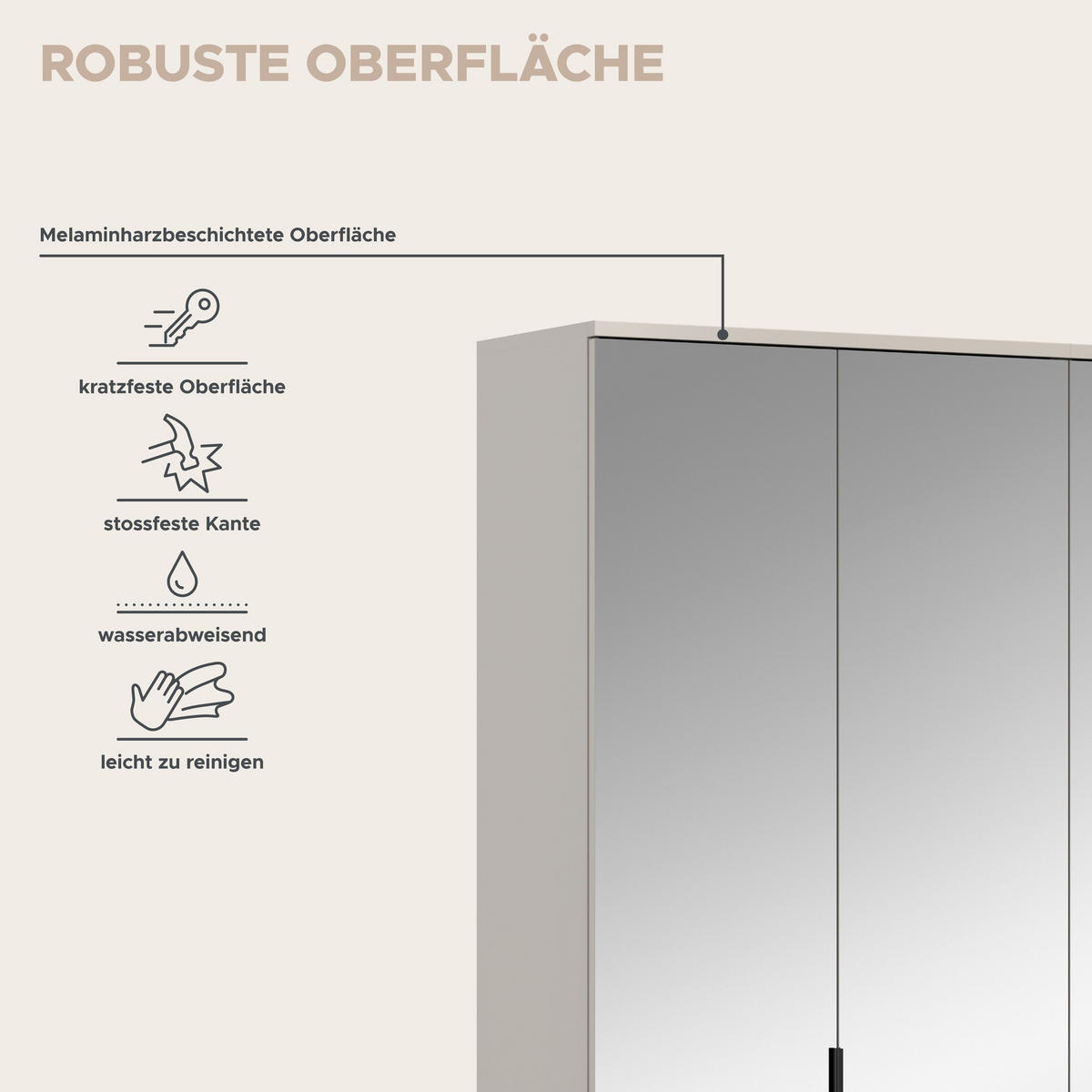 GARDEROBE Nexus (B/H/T: ca. 122/193/34 cm) in Kaschmir/Spiegelglas - Kaschmir, Holzwerkstoff (122/193/34cm)