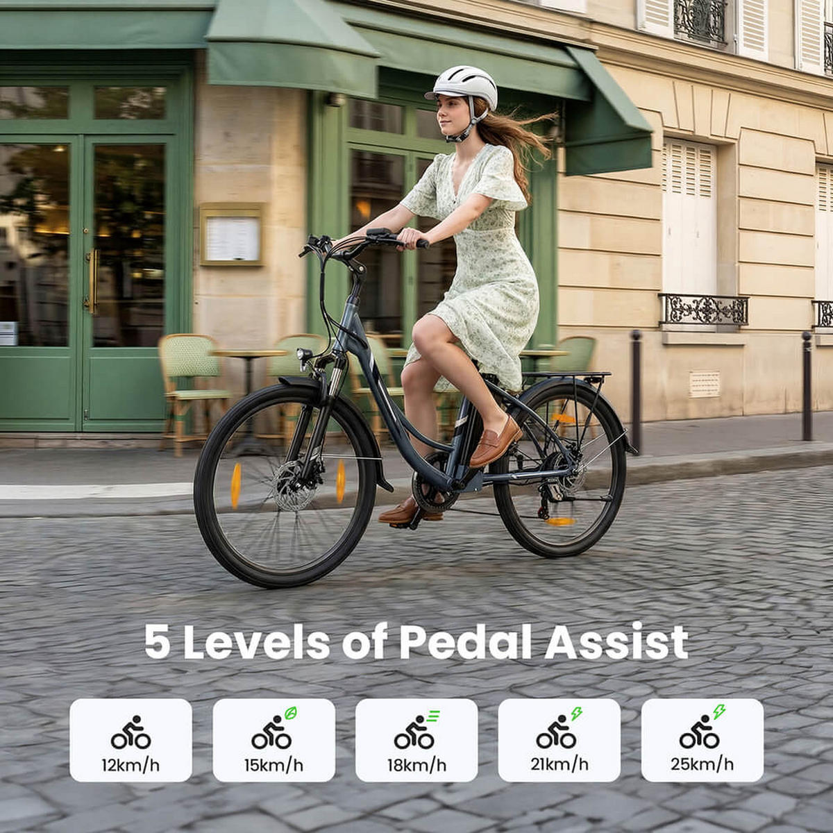 E-BIKE Touroll B1 – 90km Reichweite, 250W Motor, Shimano 7-Gang, Step-Thru Rahmen - Grau, Metall (117cm)