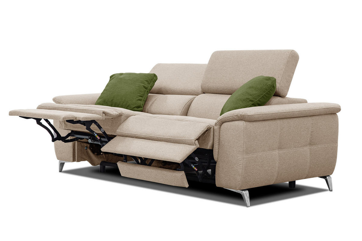 SOFA PLAUEN 3-Sitzer mit 2 Relaxfunktionen, beige - Beige/Silberfarben, Holzwerkstoff/Textil (214/83/105cm) - Courtois Laville