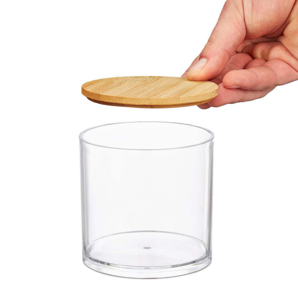 3XWATTEPADHALTER - Transparent, Holz/Kunststoff (10/9.5/10cm) - Relaxdays