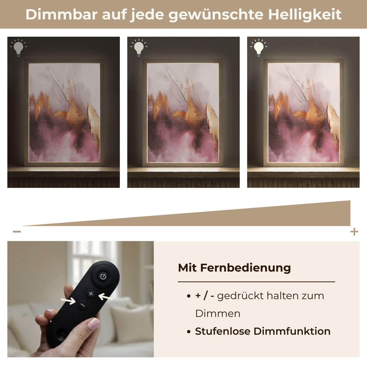 NÁSTĚNNÁ LAMPA S AKUMULÁTOREM Fialová - abstraktní - barva - zlatá 30x40 cm - světle fialová, kompozitní dřevo (30/40/8cm) - OnlyWow