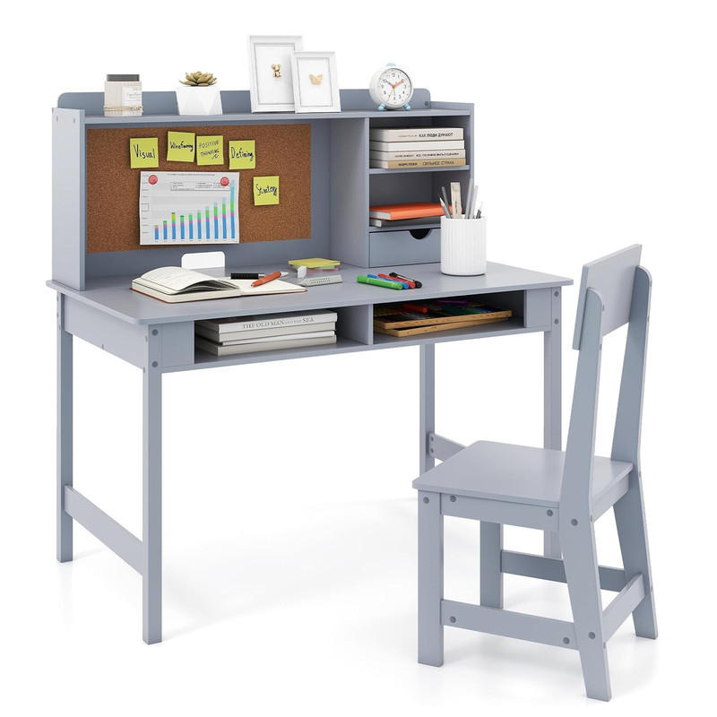 KINDERSCHREIBTISCH-SET aus Holz grau(2-tlg) - Grau, Holzwerkstoff (110/110/60cm) - COSTWAY