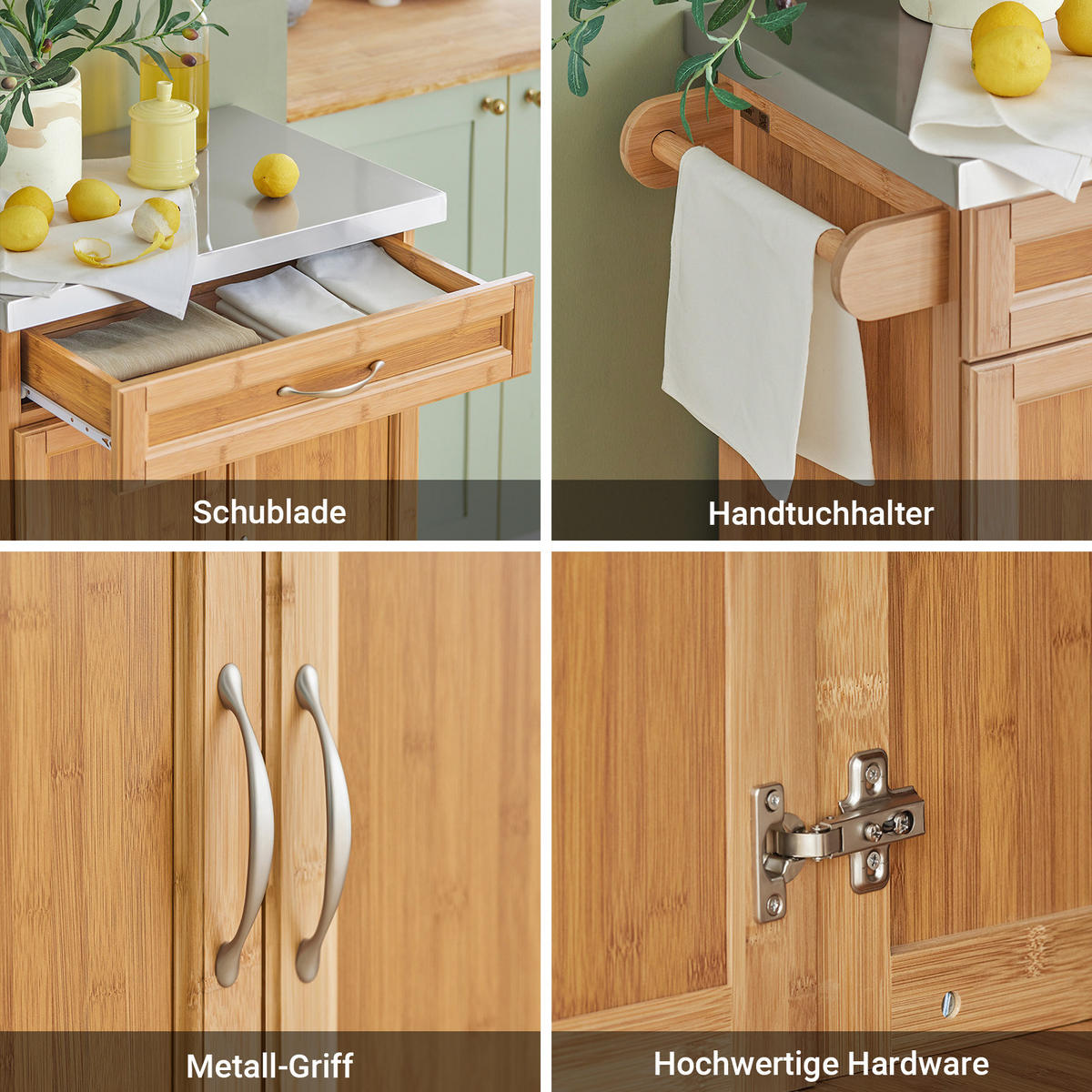 KÜCHENWAGEN Bambus - Naturfarben, Holzwerkstoff (74/90/46cm) - SoBuy