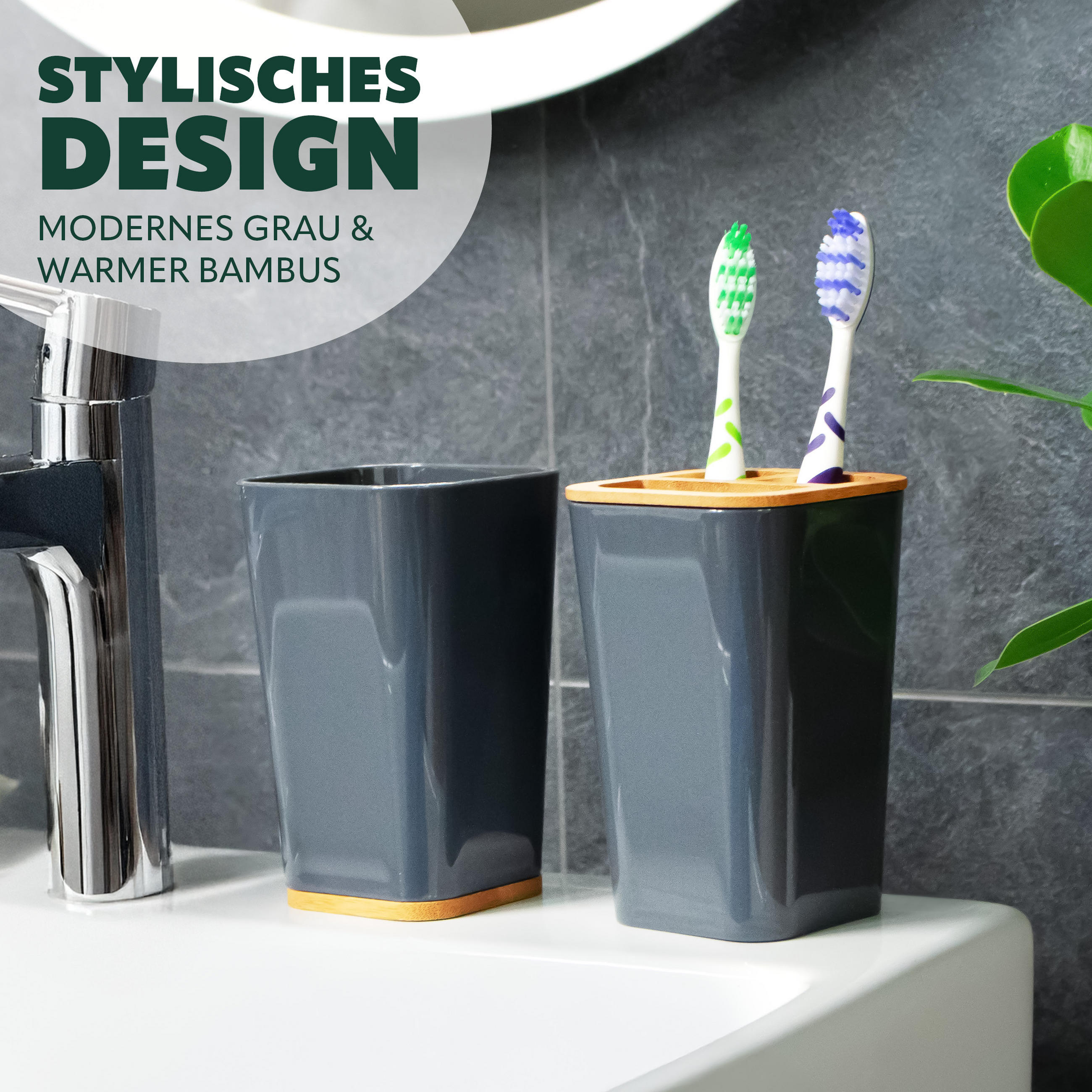 BADEZIMMER-SET CALVI, grau - Grau, Kunststoff (18/25/18cm) - bremermann