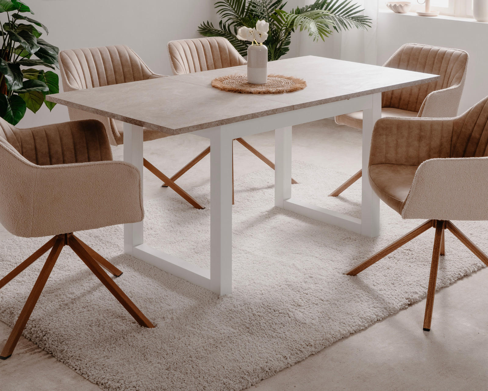 Mirjan24 Ausziehtisch Ditenti – 120/160 Cm, Weiß Hochglanz/Marmor Optik, Praktisch Fürs Esszimmer