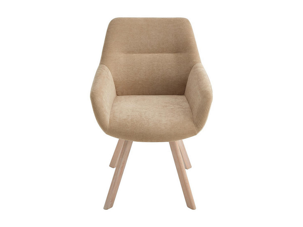 DREHSTUHL 2er-Set mit Armlehnen - Stoff & Eiche - Beige - VELBURY - Beige, Textil (62.5/84/58cm) - Vente-Unique