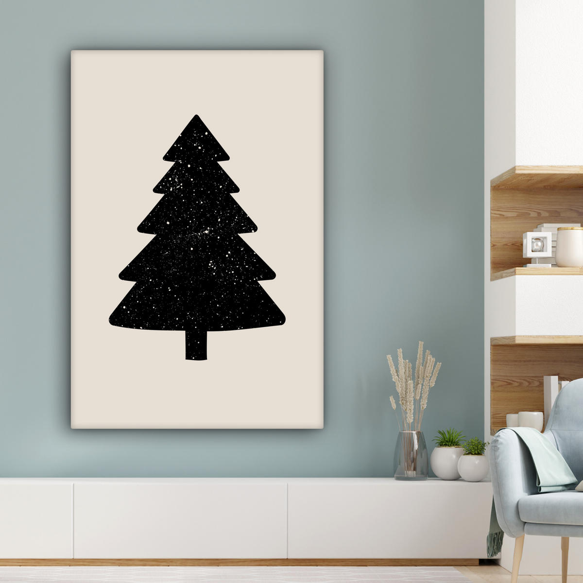 LEINWANDBILD Weihnachtsbaum - Schwarz - Urlaub - Beige 90x140 cm - Schwarz, Textil (90/140cm) - MuchoWow