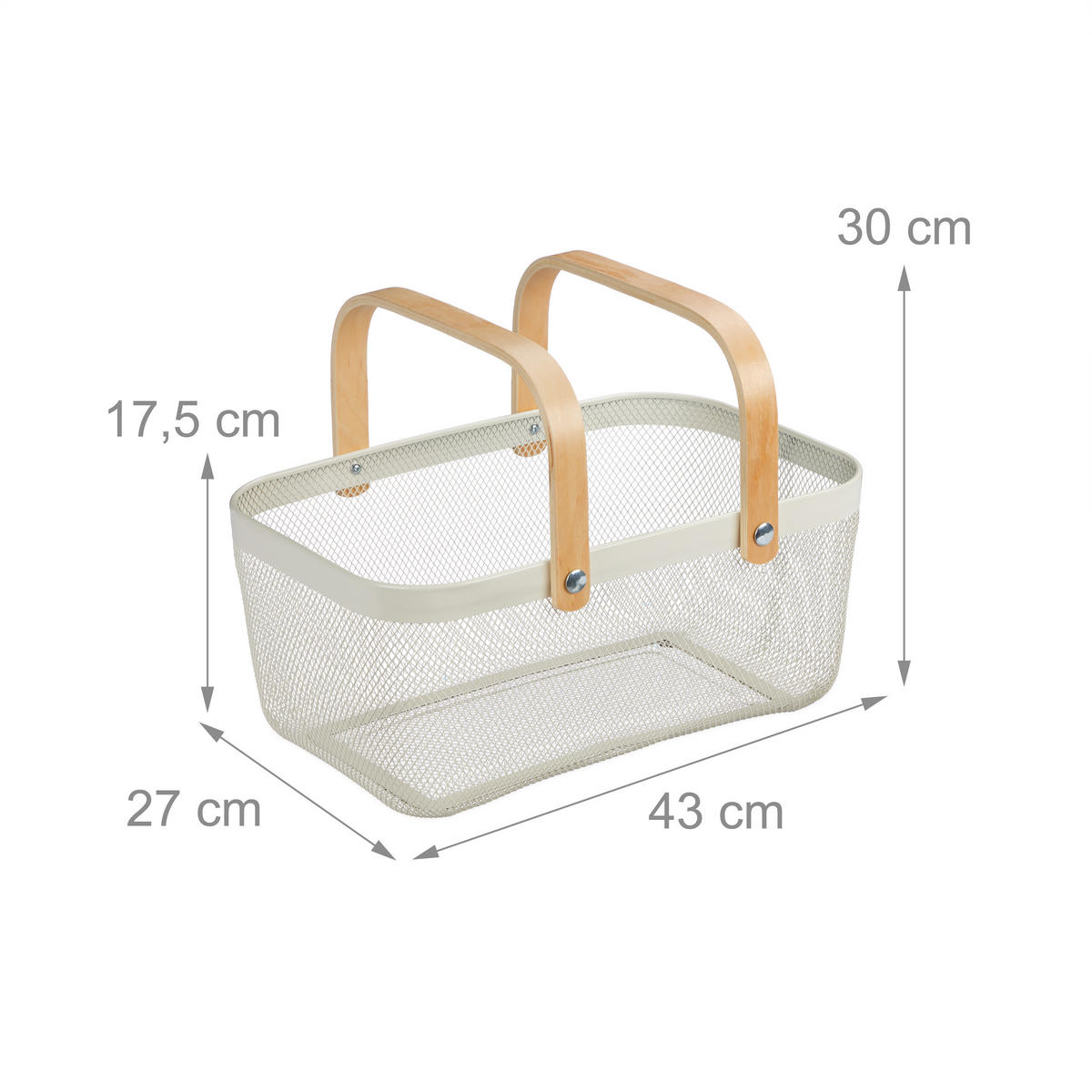 DRAHTKORB - Weiß, Holz/Metall (43/17.5/27cm) - Relaxdays