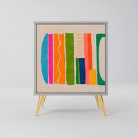 SIDEBOARD GEOMETRIC SHINE, Grau, 57,5x42x75,5 cm, Goldfarbene Metallfüße - Goldfarben/Multicolor, Holzwerkstoff/Metall (57.5/75.5/42cm) - SpaceRebels