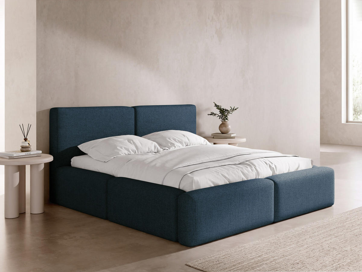POLSTERBETT Duo mit Bettkasten, Lattenrost & gepolsterten Füßen in Dunkelblau Chenille 200x200 cm - modrá/tmavomodrá, kov/textil (200/200cm) - WFL GROUP