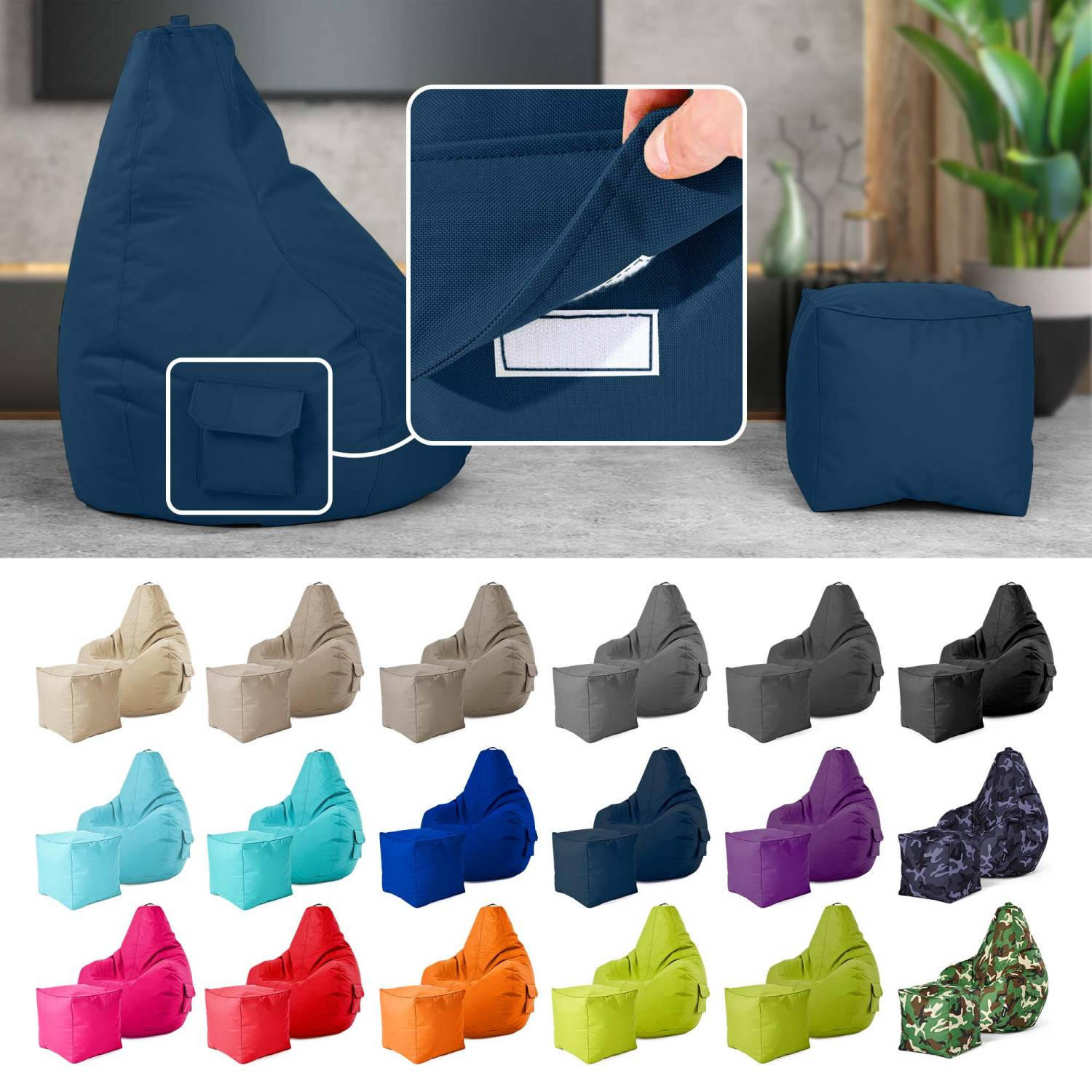 SITZSACK + Hocker "Cozy+Cube" 2er Set - Dunkelblau, Textil (70/90/80cm) - Green Bean