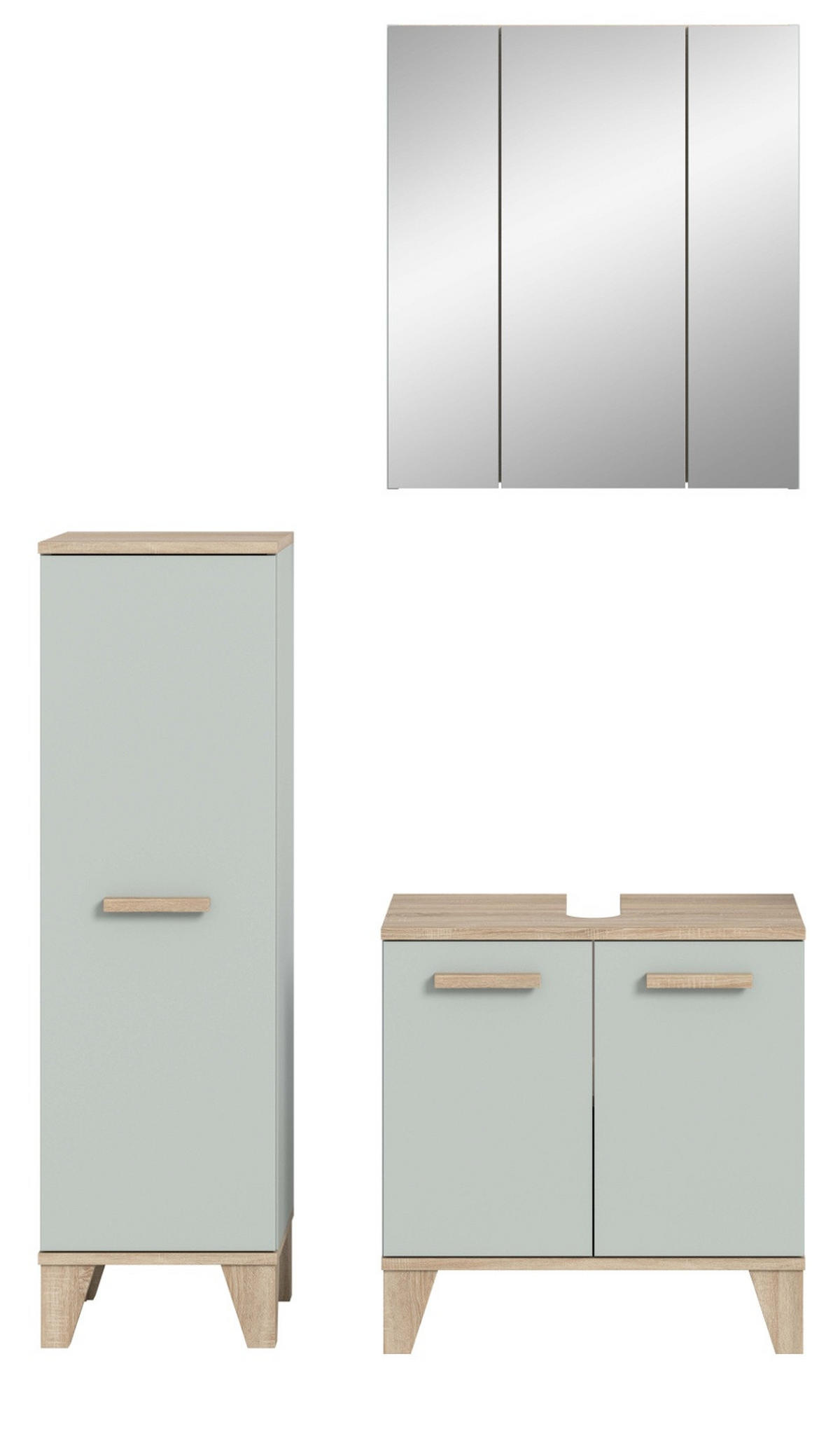 BADMÖBEL-SET 3-teilig grün, Eiche, Badkombination skandinavisch 109 x 190 cm - Eichefarben/Grün, Glas/Holzwerkstoff (109/190/34cm) - Inn.Furn